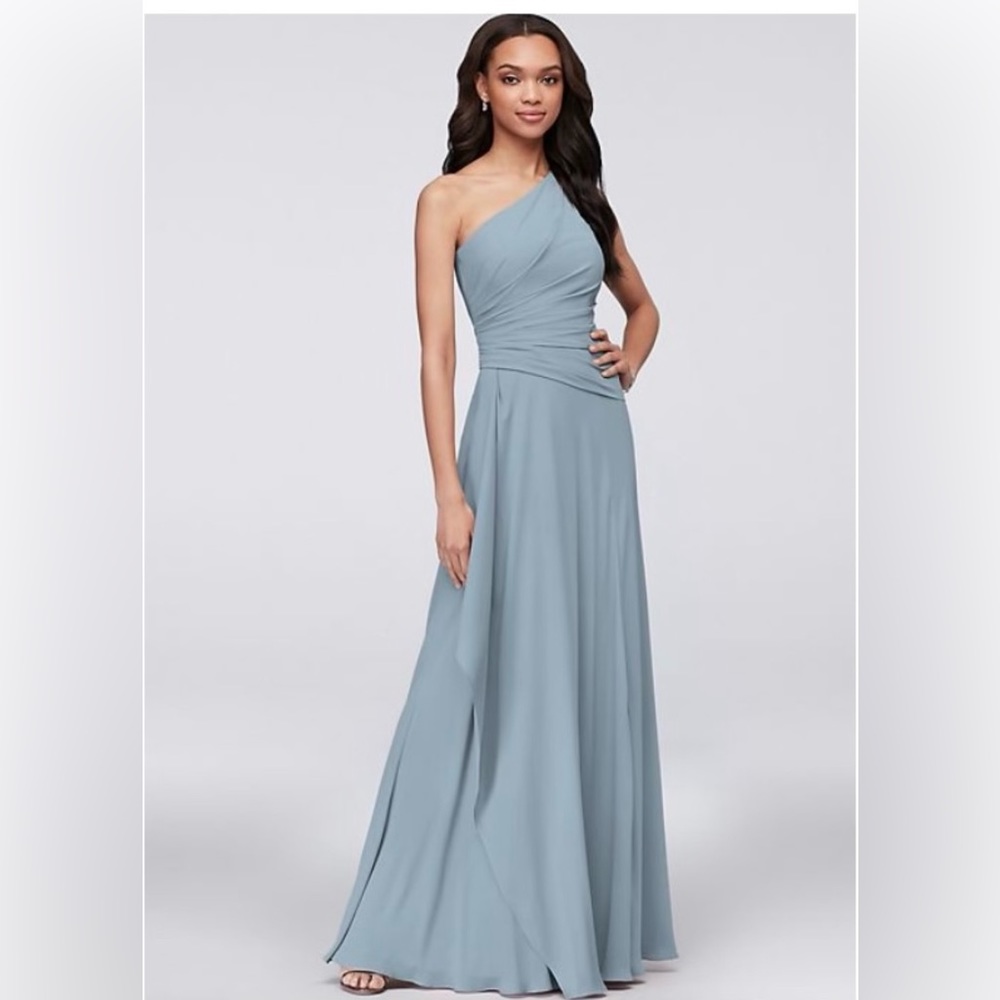Dusty Blue One shoulder David’s Bridal Bridesmaid Dress